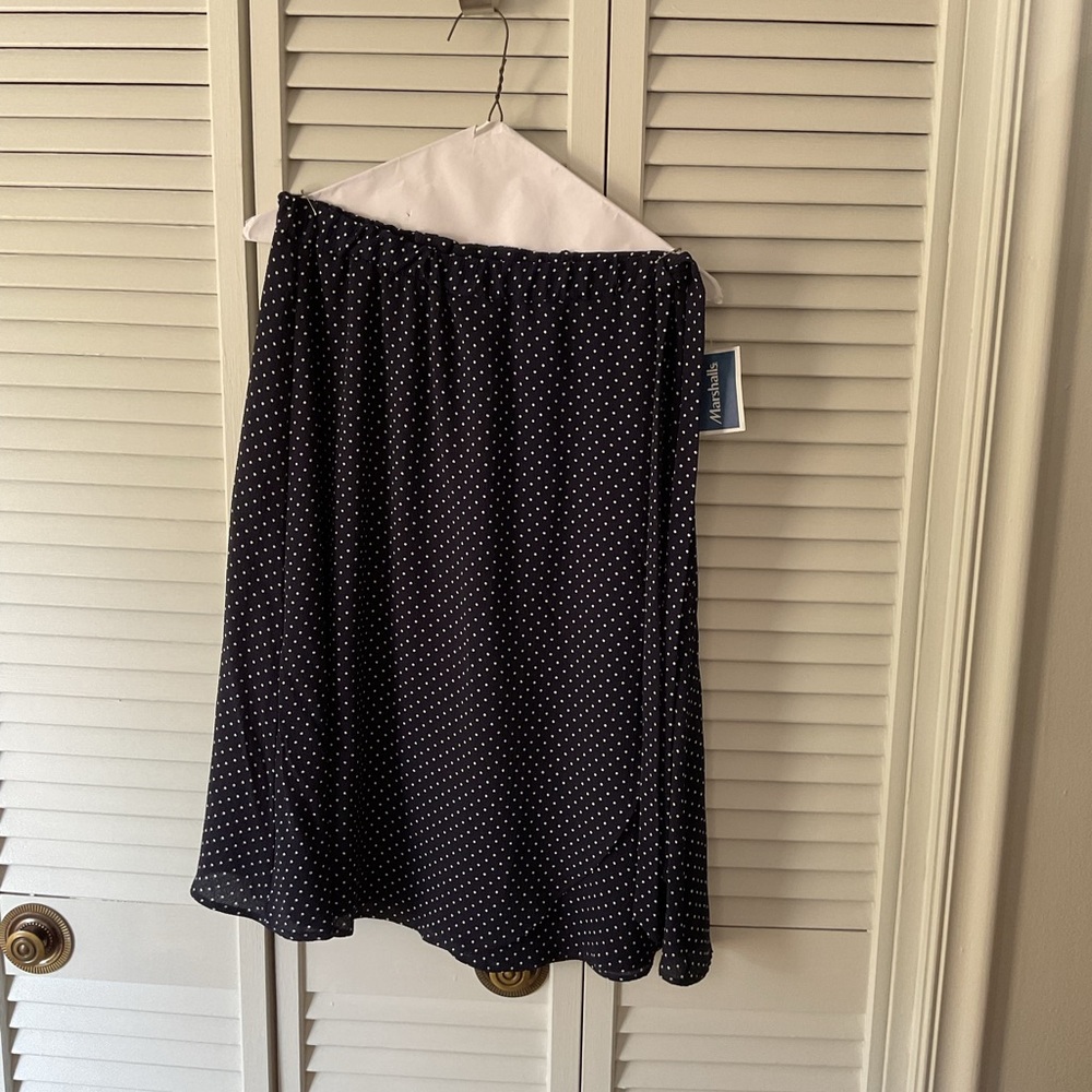 Green Envelope Navy and White Polka Dot A-Line Skirt. Large.